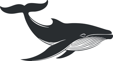Obraz premium Black and white illustration of a whale swimming underwater with detailed lines