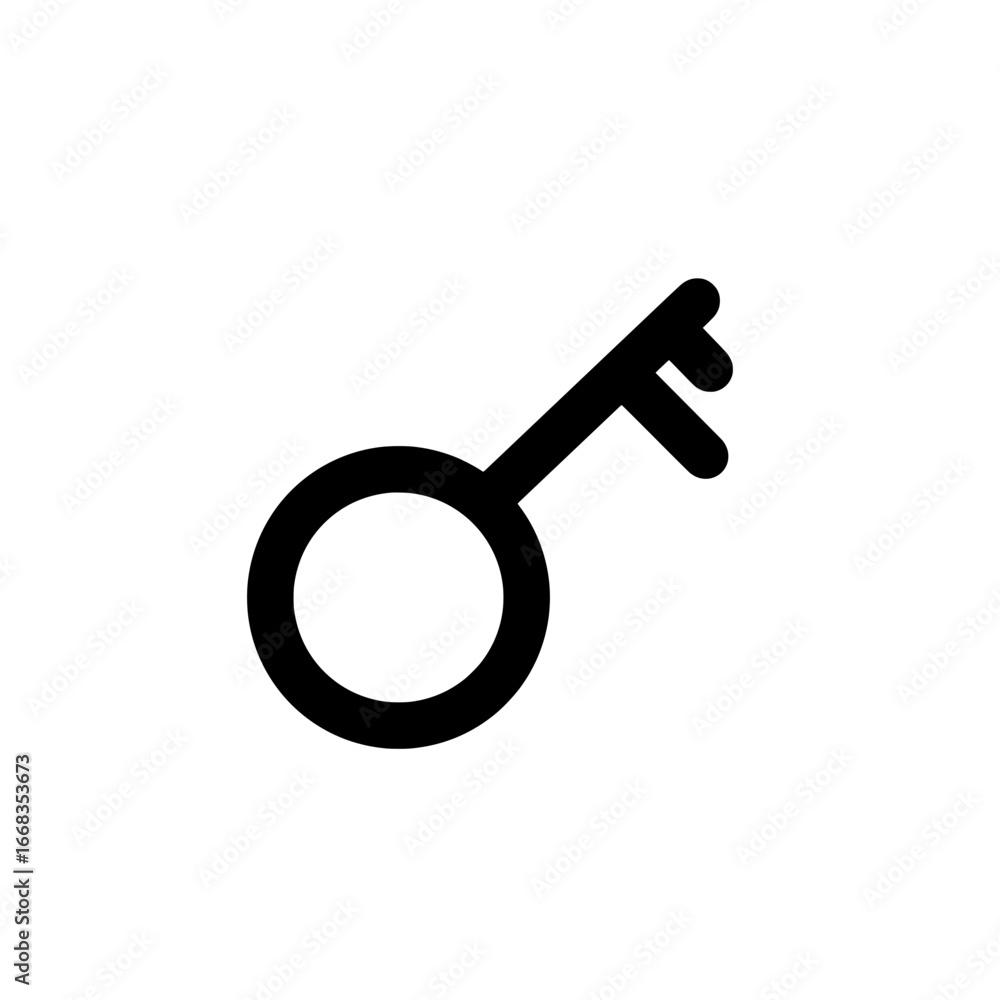 Poster simple black key with a circular handle and a short bit on a white background illustration