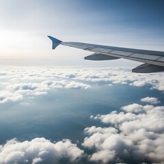 Obraz premium High-altitude view of fluffy clouds and an airplane wing.