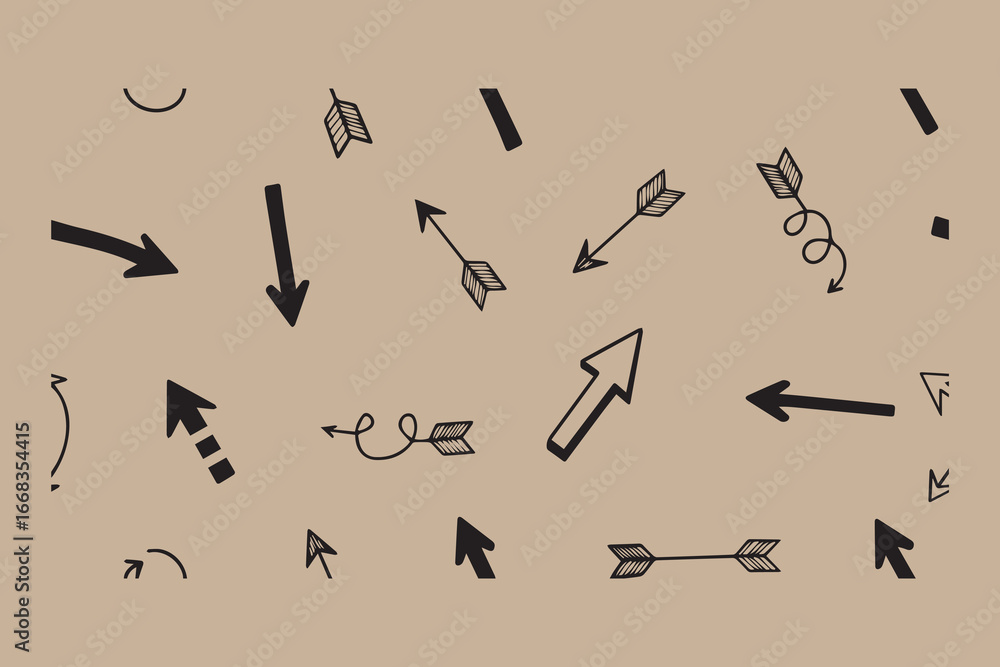 Poster collection of hand drawn arrows and symbols on a textured background