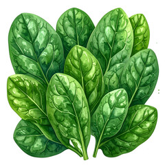 Obraz premium Watercolor Vibrant Spinach Leaf Display: An eye-level shot of spinach leaves showcases their lush green hues and intricate textures in a studio setting.
