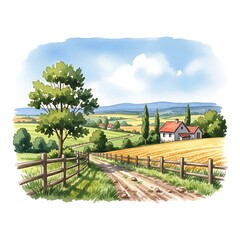 A picturesque country lane winds through a field of golden grain.