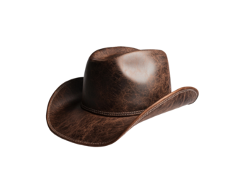 Vintage brown leather cowboy hat on black background for rustic western style