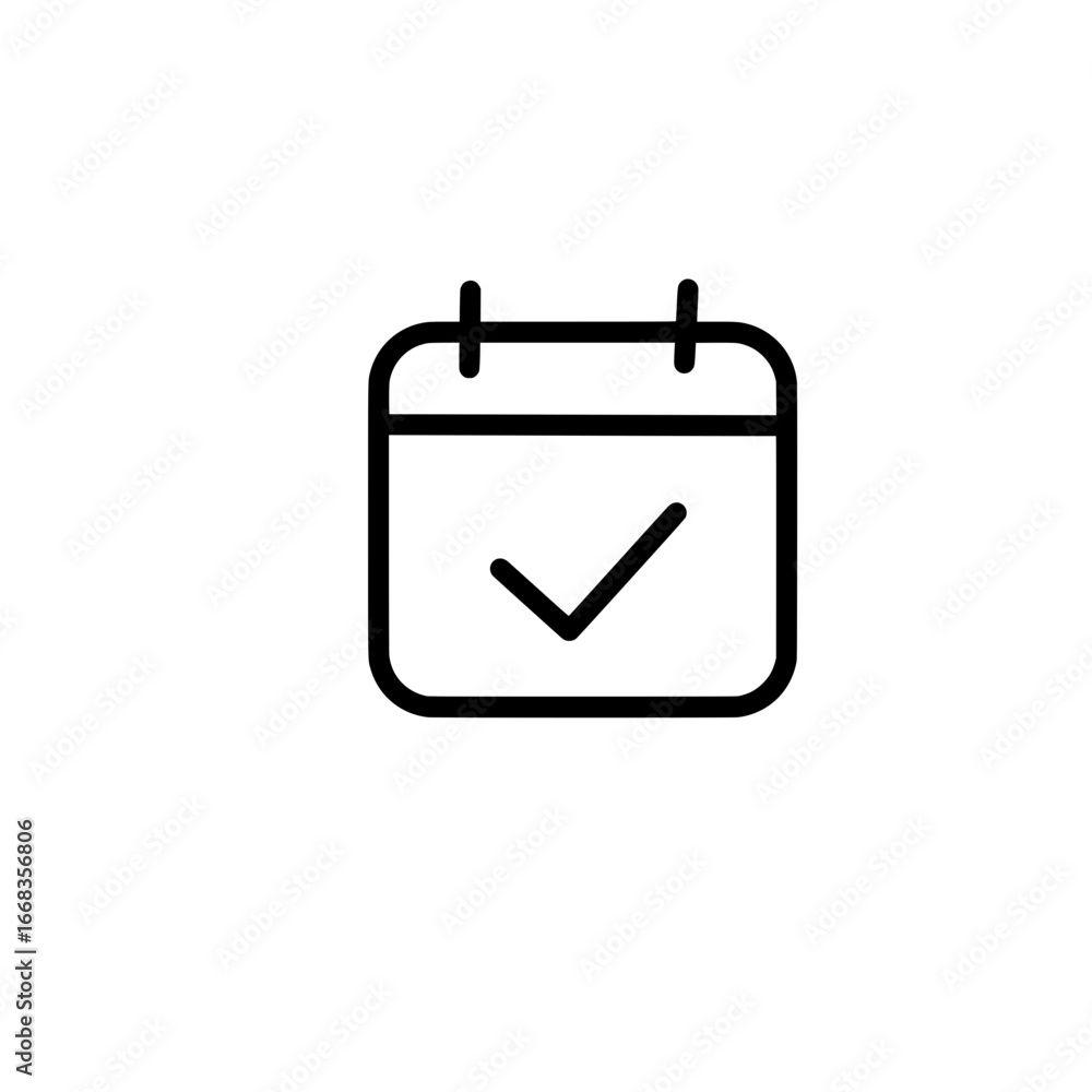 Poster outline calendar icon with a checkmark indicating a completed task or scheduled event reminder icon