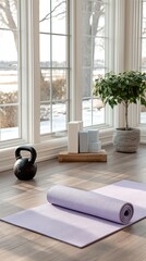 Home Gym Setup with Resistance Bands and Kettlebell