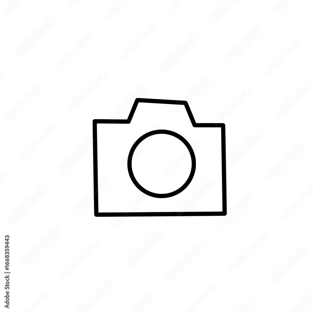Aufkleber simple black outline drawing of a camera with a circular lens on a white background in a minimalist 