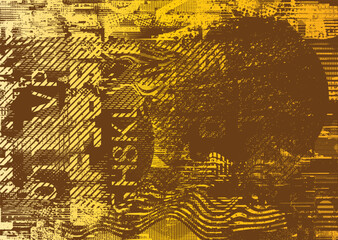 Glitch distorted geometric shape . Noise destroyed logo . Trendy cyber punk poster . Glitched frame .Grunge textured . Distressed effect .Vector shapes with a halftone dots screen print texture.