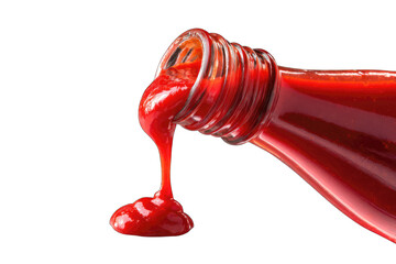 Red sauce pouring from a bottle