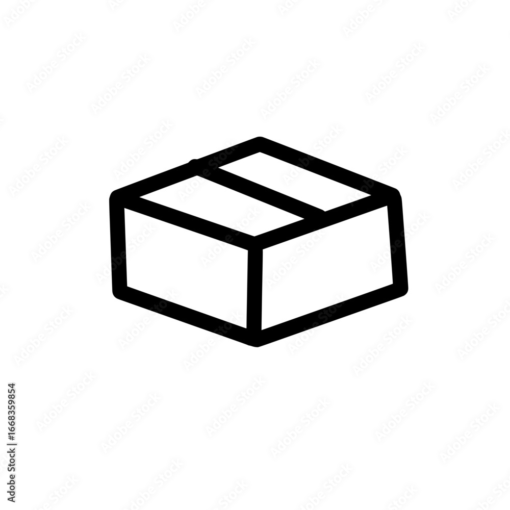 Aufkleber illustration of a simple black outline drawing of a closed rectangular box on a white background vie