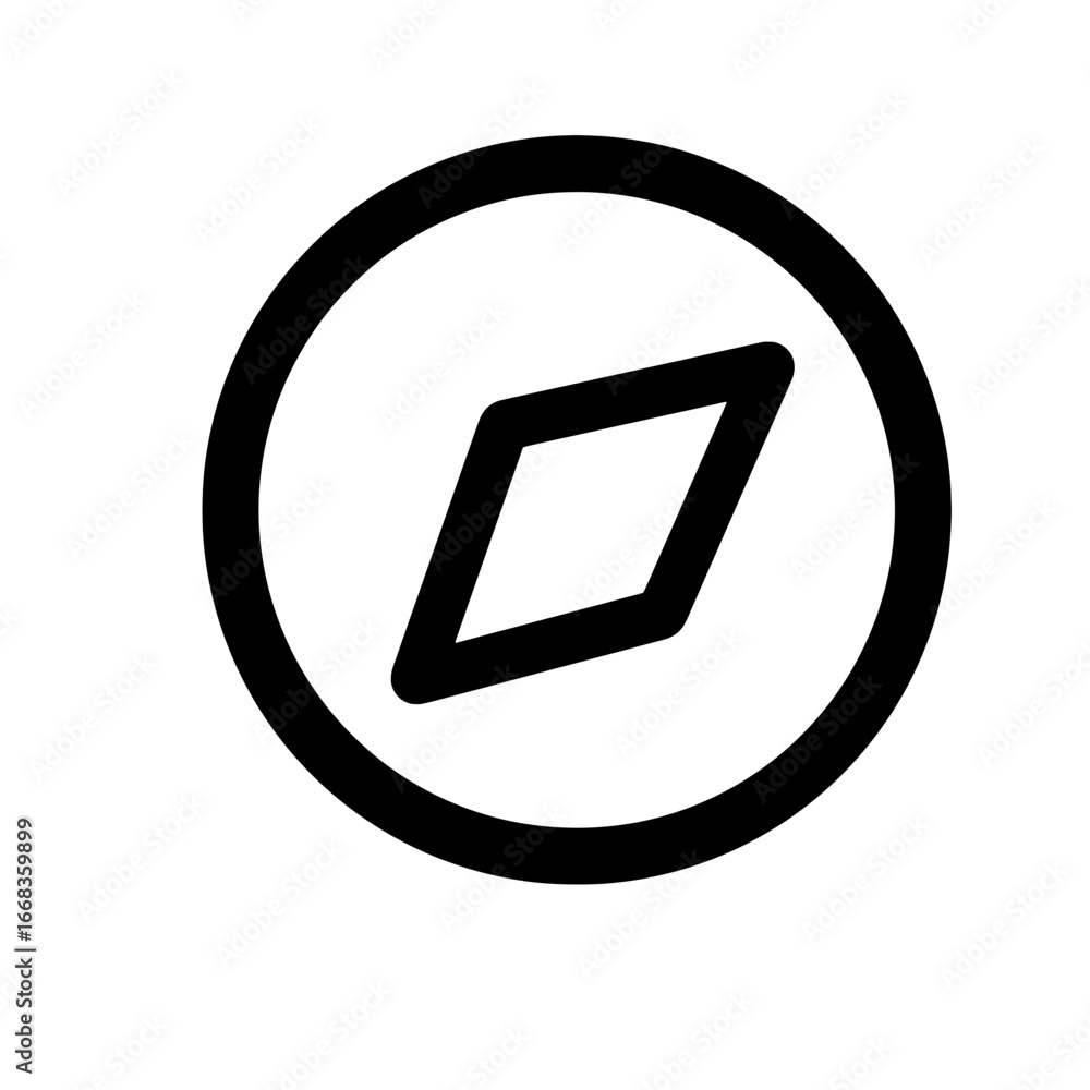 Poster a simple black and white compass rose icon with a diamond shape inside a circle outline design eleme