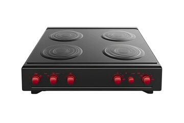 Fototapeta premium A modern black electric stovetop with four burner zones and red controls