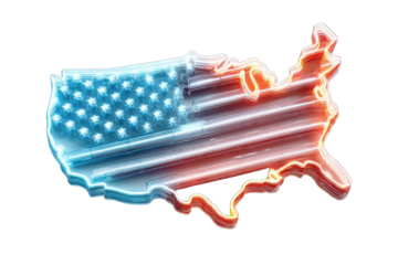 Neon USA map shaped like a flag