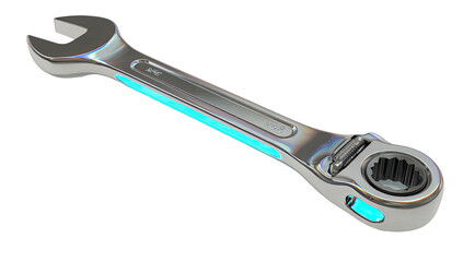 Obraz premium A metallic adjustable wrench, angled, with a highlighted area