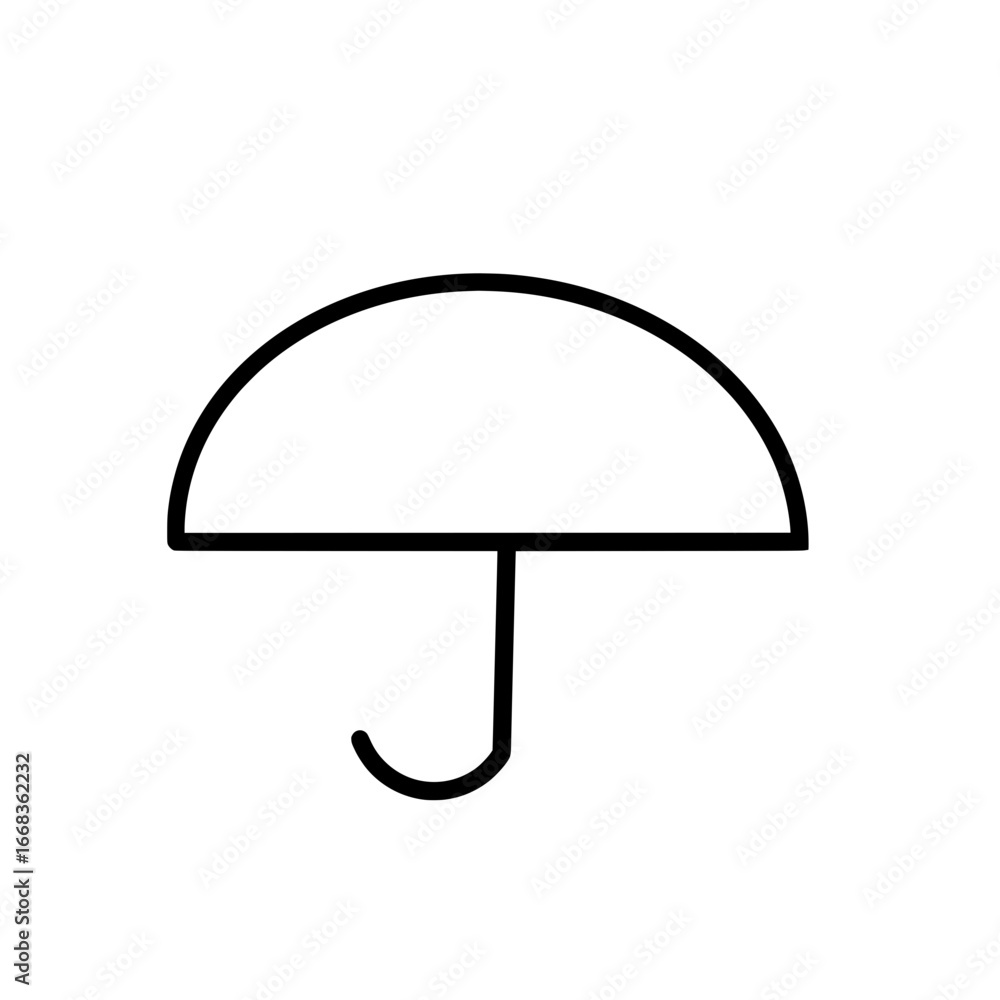 Poster a simple black outline illustration of an umbrella with a curved handle on a white background space 