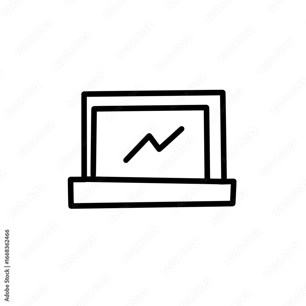 Aufkleber simple outline drawing of a laptop with a rising line graph displayed on the screen in black and whi