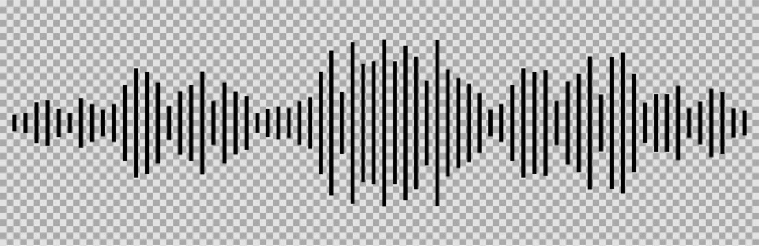 Sound radio wave icon, voice message podcast audio recording. Music waveform pulse, equalizer rhythm symbol. Record level vibration.