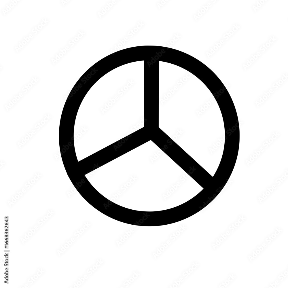 Aufkleber illustration of a circular peace symbol with three lines inside on a plain white background view