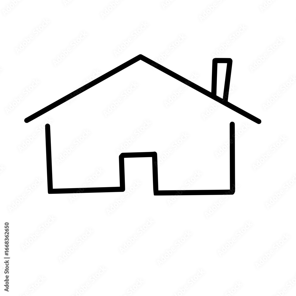 Aufkleber simple line drawing of a house with a chimney and a door in the center of the structure design
