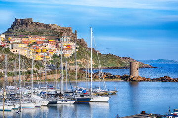 Unbelivable view of Medieval town of Castelsardo. Cityscape of Castelsardo port.