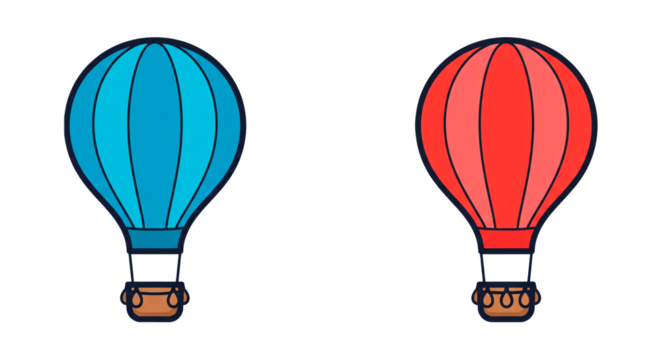 Two hot air balloons illustration vector graphic design colorful air travel adventure journey vacation on transparent background
