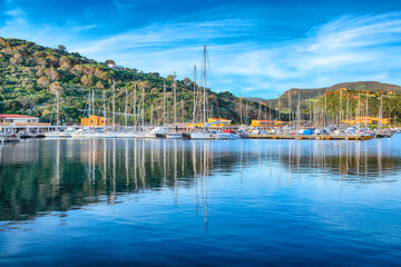 Unbelivable Yachts at Castelsardo  port . Mediterranean seascape.