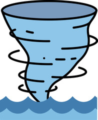 Dynamic cartoon tornado over wavy blue water destructive natural phenomenon vector