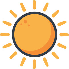 Sunny weather icon bright yellow orange sun rays isolated simple graphic vector