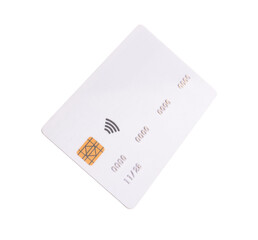Flying credit card on white background
