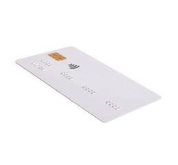 Flying credit card on white background