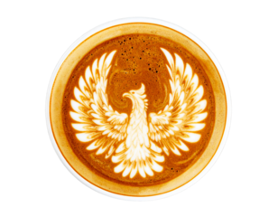  Close-Up of Finished Phoenix Latte Art in Ceramic Coffee Cup, Transparent PNG