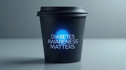 A conceptual image highlighting the importance of diabetes awareness, featuring a dark coffee cup with the message diabetes awareness matters displayed prominently, emphasizing the need for education