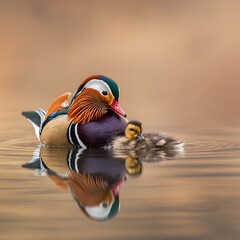 Male mallard duck swimming in water with colorful feathers in nature