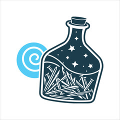 Witch Bottle Vector Illustration with Spiral Witch Bottle A corked glass bottle filled with nails herbs and a spiral swirl