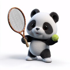 Cute 3D Panda Playing Tennis in Cartoon Style Design