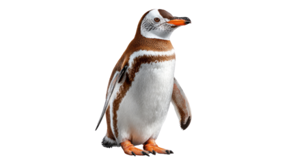 Penguin Stance: An elegant penguin, with its unique brown and white plumage, stands proudly, embodying the resilience and charm of the animal kingdom.