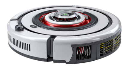 Modern Cleaning Marvel: This image presents a sleek and innovative robotic vacuum cleaner, designed for effortless floor care and showcasing the forefront of automated home technology.
