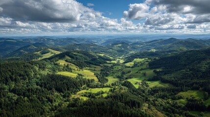 Fototapeta premium Aerial view of lush green hills and valleys in the Appalachian Mountains during the summer