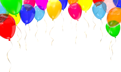 Colorful balloons floating 3d transparent background