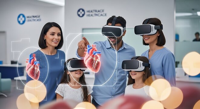 Family Experiencing Virtual Reality Healthcare Technology.