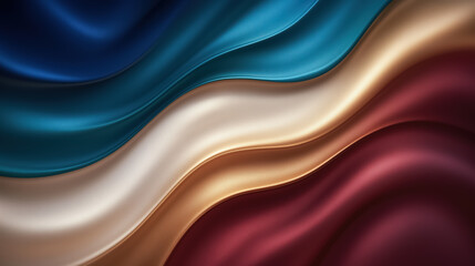 Colorful abstract waves with blue, red, and gold curves