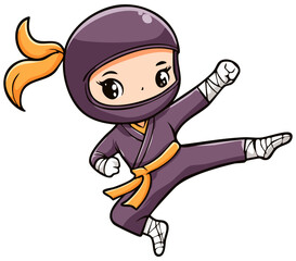 Cute cartoon ninja girl, clipart illustration 