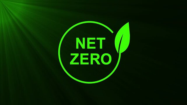 Net zero emissions concept with green leaf eco sustainability logo on transparent background.
