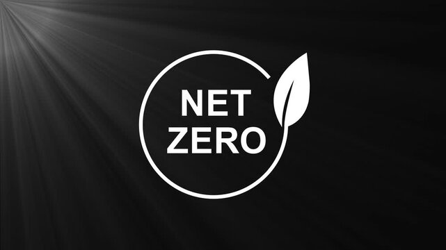 Net zero emissions concept with green leaf eco sustainability logo on transparent background