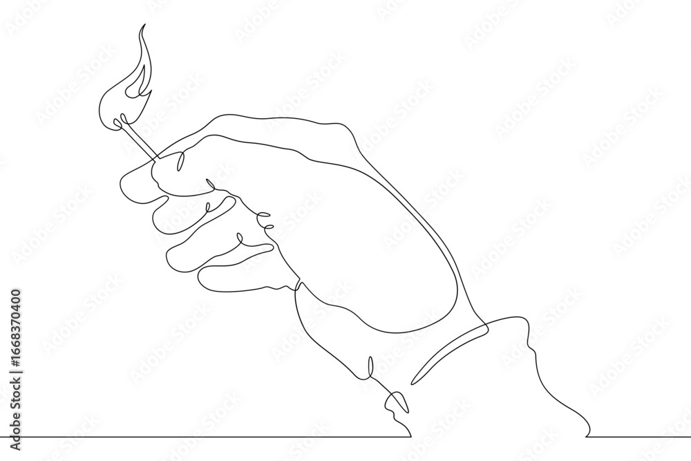 Poster continuous single line drawing hand with a lit match.linear design. one continuous line isolated min