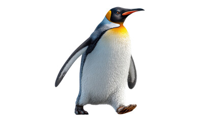 Fototapeta premium Majestic Penguin Strolling: A regal penguin strides confidently forward, its distinctive black and white plumage contrasting against the serene backdrop, a symbol of resilience and natural wonder.