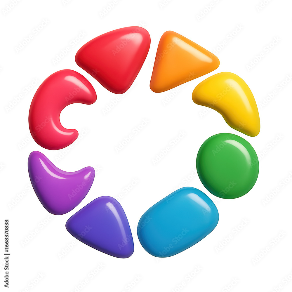 Poster color and design combine with shape in a vibrant rings rounds forms and figures radiating lively ene