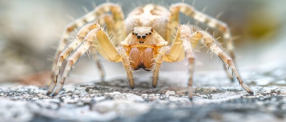 Spider walk climb on rock stone in nature jungle zoom shot danger wild summer.