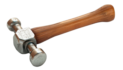 A metal hammer with a wooden handle