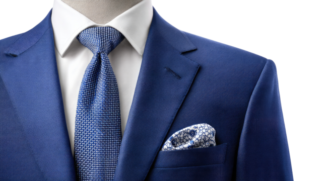 Immaculate Tailoring: A vibrant blue suit, impeccably tailored with precision, embodies sartorial elegance.