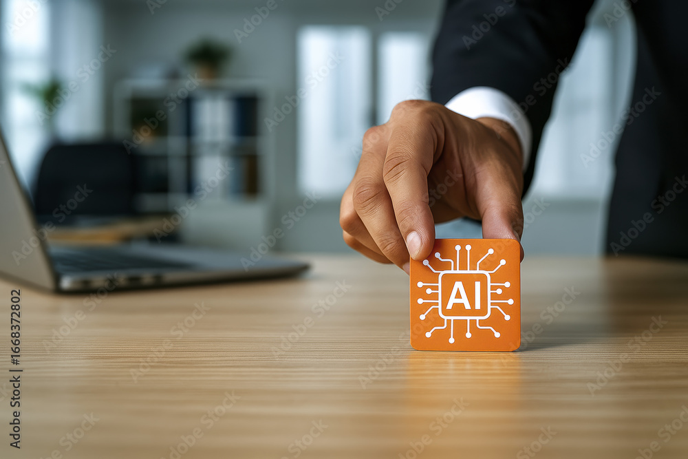 Poster artificial intelligence concept brings automation and task management to modern system data